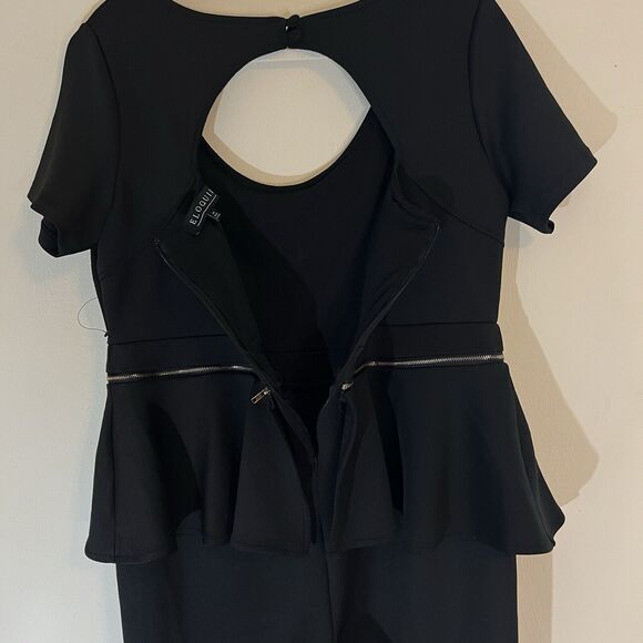 Eloquii Women’s Jumpsuit Sz 14 Black Open Back Zip Off Peplum Scuba Knit - Picture 6 of 9